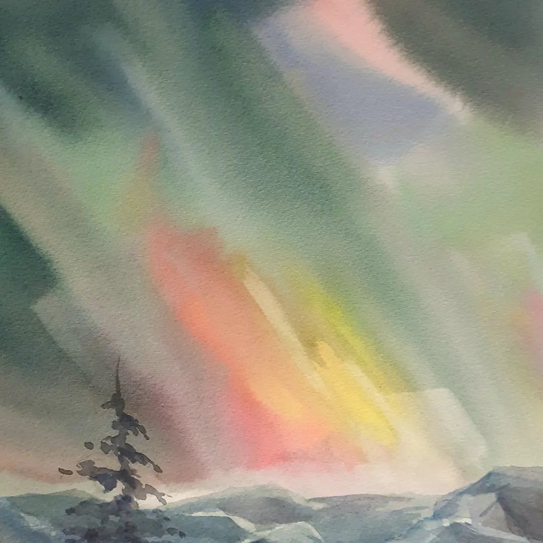 Dance of the Northern Lights - Watercolour by Toronto Artist Ruth Hayes