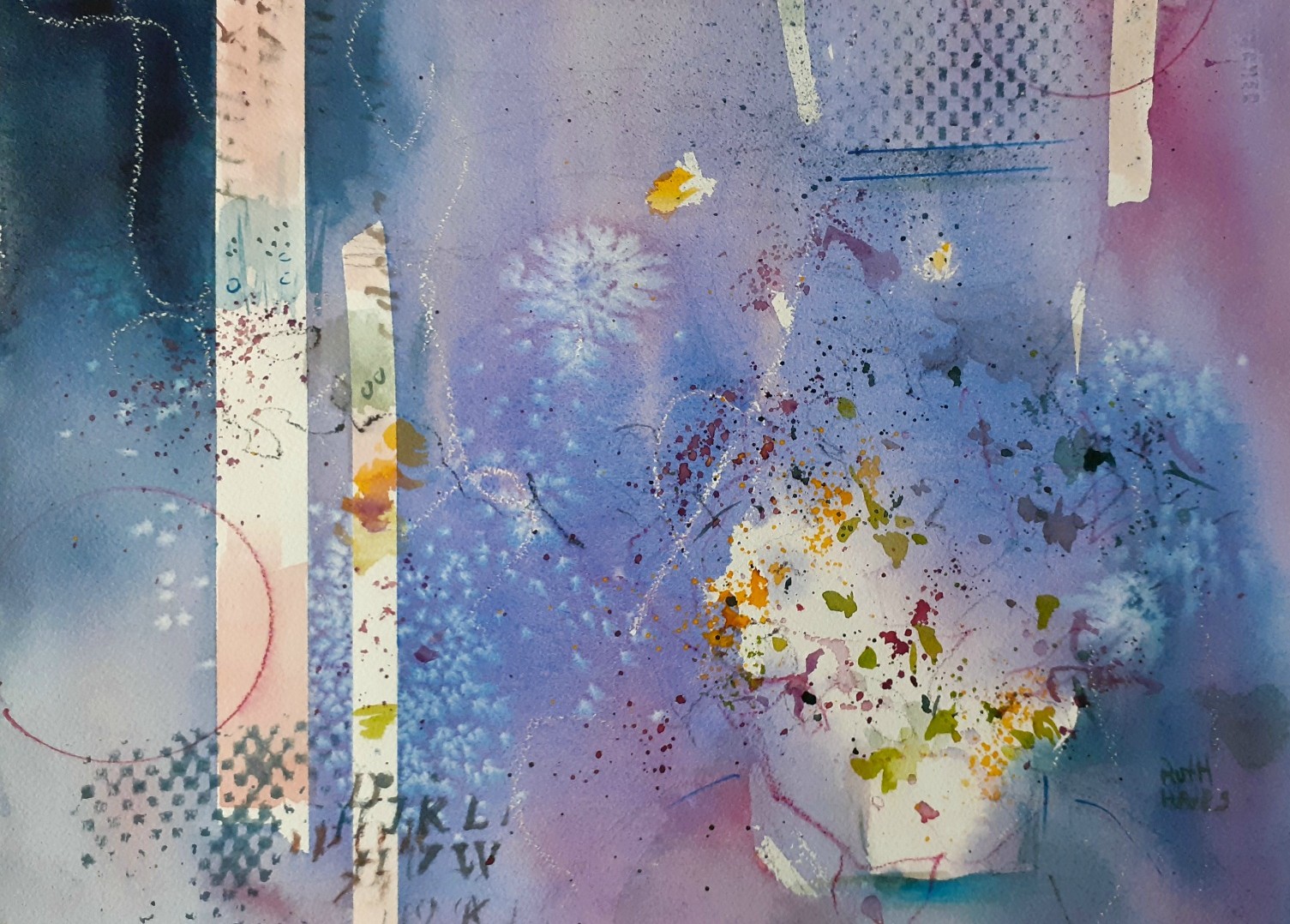 Lavender and Blue abstracted watercolour evoking SpringOriginal